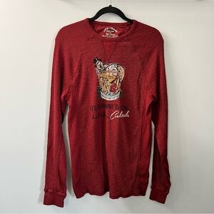 Lucky Brand Red Long Sleeve Waffle Knit Christmas Holiday Tee Large Cocktails